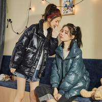唐狮 TONLION冬羽绒服女亮面牛角扣厚外套上衣韩版宽松潮