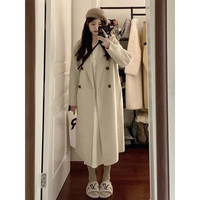 佘曼莱毛呢大衣女2024秋冬季韩版百搭中长款呢子风衣外套女装小个子 2188燕麦色【夹棉款】 L【105-115斤】