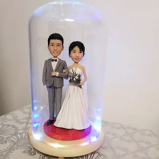 DIY Ceramics's  Successor 陶的传人 照片定制新人结婚礼物新婚订婚周年纪念日 送老婆老公朋友情侣闺蜜女 长辈圣诞节diy手工创意生日礼品 22厘米双人带玻璃罩