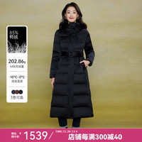 黛玛诗2024冬季保暖鸭绒加厚长款过膝连帽羽绒服女(附腰带) 黑色 XL