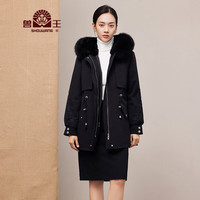 兽王海宁皮草可拆卸兔毛内胆派克服秋冬韩版中长款外套名媛轻奢女 黑色 40/L
