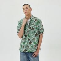 Gap男女装夏款LOGO满印度假风纯棉短袖衬衫612898休闲上衣