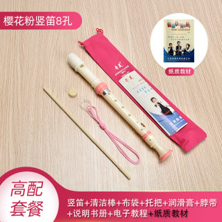 奇美竖笛德式高音6孔8孔小初学入门六孔八孔儿童吹奏乐器 英式8孔粉色+布袋+书本教材