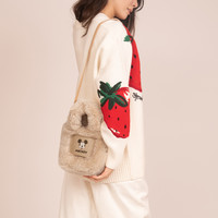 阪织屋 米奇布朗熊冬季毛绒包手提斜挎磁吸暗扣卡通包包TWO