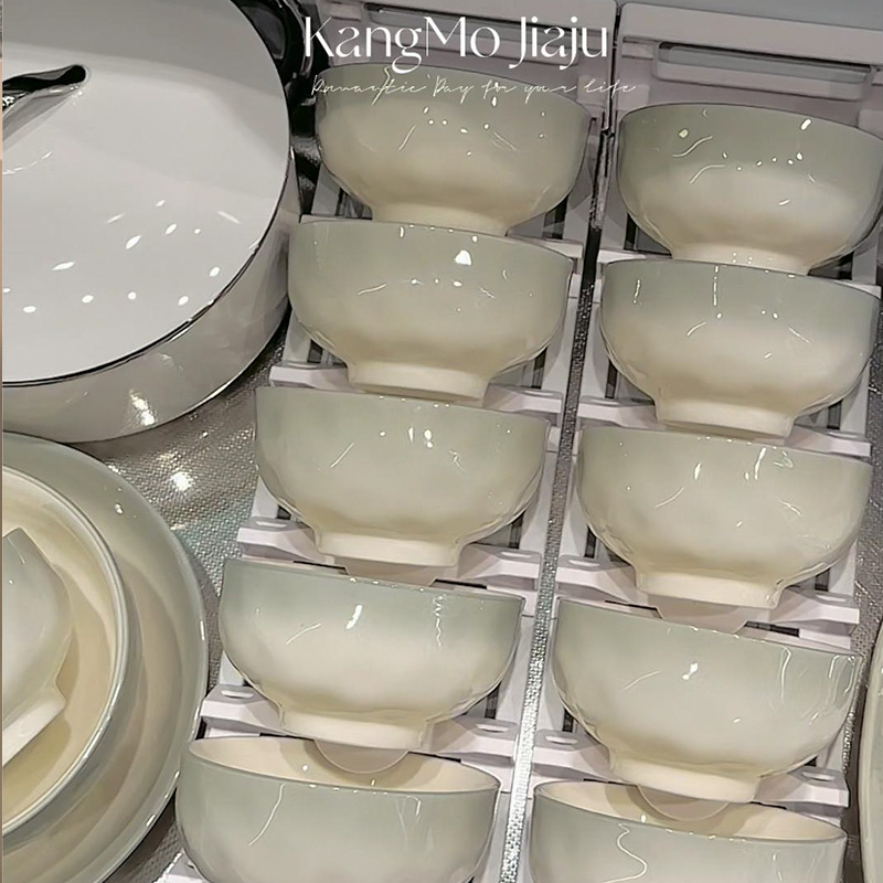康陌单个碗碟套装家用轻奢高级感陶瓷碗盘筷碗具简约2024餐具