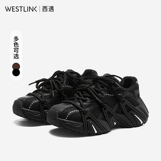 WESTLINK 西遇 厚底老爹鞋女2024新款秋季安可拉红绑带休闲鞋运动鞋 黑色 37