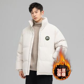 美式简约男式面包服秋冬时尚百搭夹棉加绒保暖开衫立领棉服外套