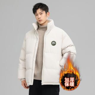 美式简约男式面包服秋冬时尚百搭夹棉加绒保暖开衫立领棉服外套