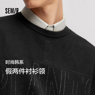 森马（Semir）毛衫男冬季气质韩系假两件针织衫时尚提花翻领毛衣休闲套头衫 黑色90001 185/104B/XXXL