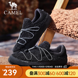 CAMEL 骆驼 2024冬季免系懒人轻盈舒适休闲鞋加绒保暖男鞋 G14W344658 夜黑色 43