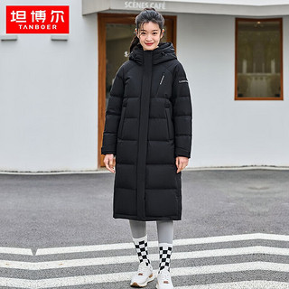 TANBOER 坦博尔 连帽羽绒服女长款韩版加厚运动外套TBF550852J 黑色 160/84A