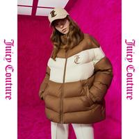 Juicy Couture橘滋【蓬松质感加厚】奶咖拼色logo印花阔版女式羽绒外套