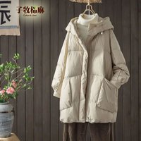 子牧棉麻2023冬装 女韩版百搭棉服中长款宽松保暖长袖棉衣外套6688