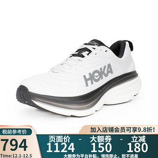 HOKA ONE ONE 男女款 Bondi 8邦代8轻便缓震慢跑鞋运动鞋 1123202男款WBLC-白色/黑色 6