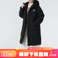 美职棒(MLB)官网 男女情侣连帽加厚时尚经典长款羽绒服外套3ADJB1846 纽约洋基队/黑色 S 165/88A