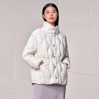 时尚拼接菱格羽绒服女高级感抽绳收腰宽松波浪纹外套