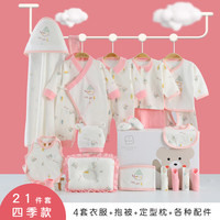 童米粒（TONMEELLY）龙年新生儿礼盒红色婴儿衣服春夏季满月百天礼刚出生宝宝衣服用品 四季小雪人粉色21件套 0-6个月