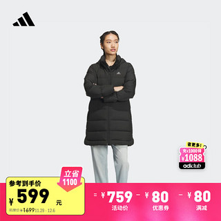 adidas 阿迪达斯 轻运动女冬季600蓬保暖连帽鸭绒羽绒服IL8938 黑色/灰 A/M