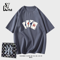 NY-FD国际美式潮牌宽松男女春夏季纯棉重磅短袖短袖T恤XS XL A炸灰色T恤