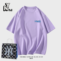 NY-FD国际美式潮牌宽松男女春夏季纯棉重磅短袖短袖T恤XS L 小铃铛紫色T恤