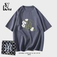 NY-FD国际美式潮牌宽松男女春夏季纯棉重磅短袖短袖T恤XS 2XL 苍翠绿叶灰色T恤