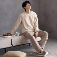 洁丽雅新款珊瑚绒男士家居服秋冬季加绒加厚保暖套装可外穿睡衣男 简约睡衣套装 L