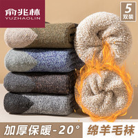 俞兆林5双羊毛袜子男冬季加厚加绒保暖毛圈中筒袜长袜长筒冬天防寒男袜 五双组-拼色复古羊毛袜男 均码