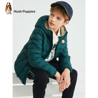 暇步士（Hush Puppies）童装儿童轻薄羽24冬男女童连帽羽绒服90绒抑菌外套 丛林绿 110 