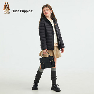 暇步士（Hush Puppies）童装儿童轻薄羽24冬男女童连帽羽绒服90绒抑菌外套 钻石黑 105 