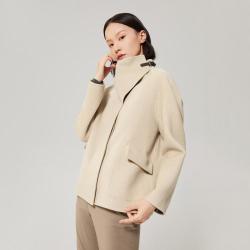 OVV 秋冬热卖女装插肩袖暗门襟双面呢斜纹羊毛短款大衣