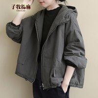 子牧棉麻2024冬装 女宽松文艺长袖连帽外套宽松长袖连帽外套1576