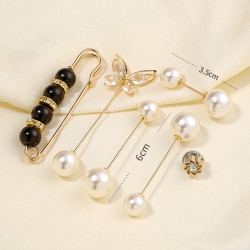 QUEENS JEWELRY 女王饰界 防走光扣仿珍珠胸针女开衫领口别针牛仔裤收腰神器固定衣服腰扣夹 1#套餐1