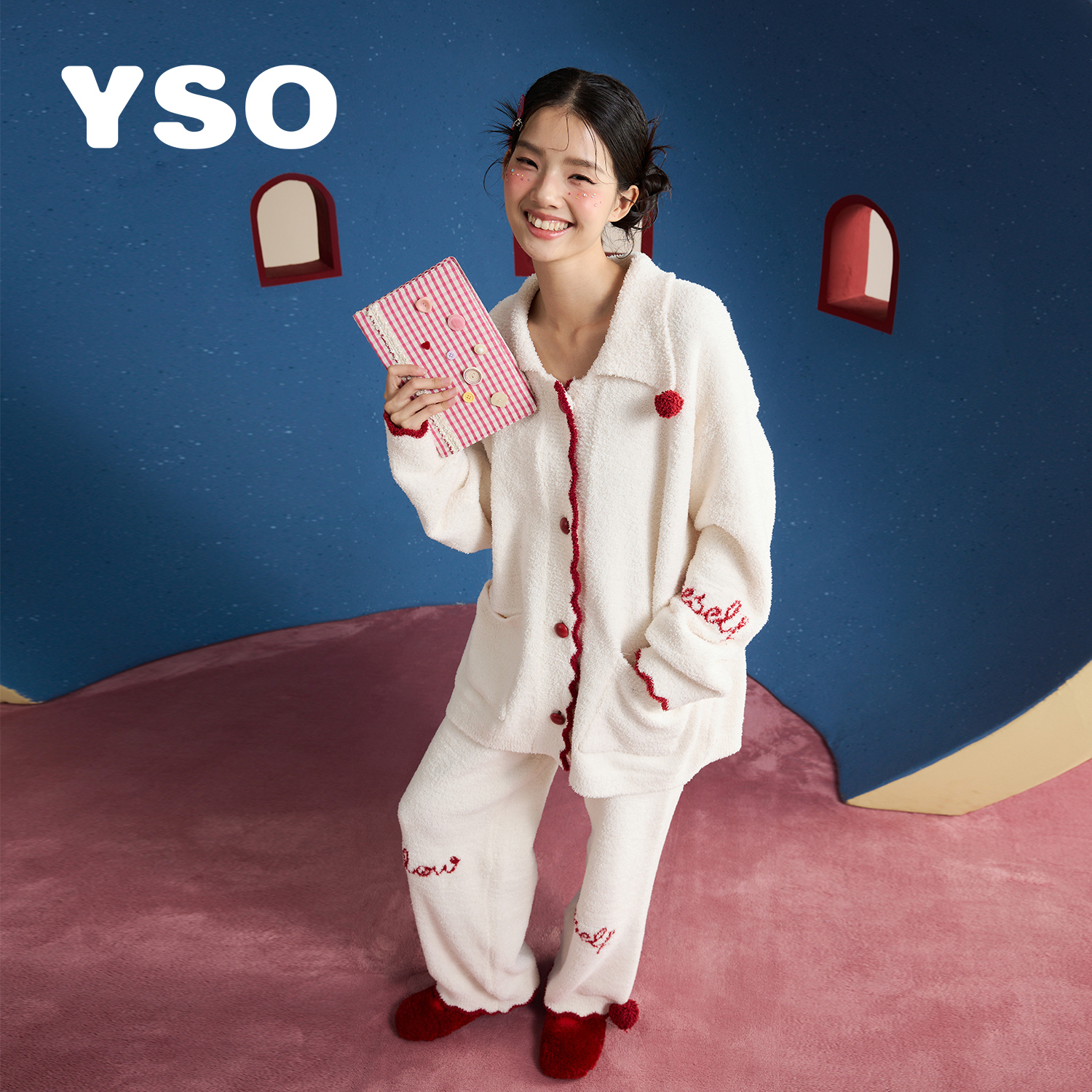 yso【系列】半边绒睡衣女冬季松弛感加绒厚可外穿家居服D