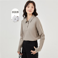 佐丹奴Polo衫女纯棉双面布纯色气质长袖翻领休闲上衣05312790 90 浮木卡其 S