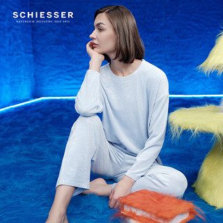 舒雅（SCHIESSER）女士厚款绒感压花吸湿透气圆领长袖长裤睡衣家居服套装E1/23292H 粉紫 XL