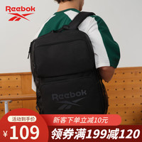 Reebok 多隔层双肩包男 防泼水通勤包电脑包女 大容量书包 黑色