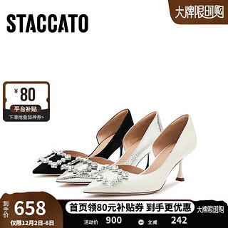 STACCATO 思加图 2024春季优雅高跟鞋尖头浅口细跟单鞋通勤女ED361AQ4 暗夜黑 34