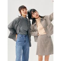 美特斯邦威小香风外套女装早春秋季小个子毛呢格子短款上衣ins潮