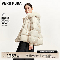 VERO MODA VEROMODA羽绒服女2024秋冬90白鸭绒连帽狐狸毛领立体压花羽绒服 蜜乳白色-8.30 170/88A/L