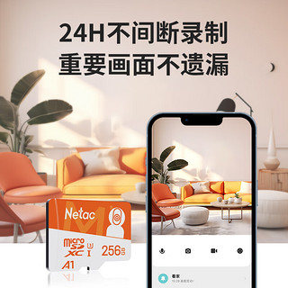 Netac 朗科 256GB TF（MicroSD）存储卡 A1 U3 4K 小米监控摄像头卡&行车记录仪内存卡 专业监控pro版