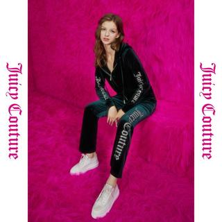 橘滋【JUICY COUTURE】绿色森林重工logo烫钻丝绒女式休闲裤