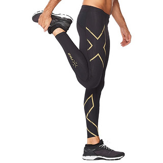 2XU Light Speed系列裤男 MCS梯度压缩裤专业训练高弹速干紧身裤 黑/金反光 S