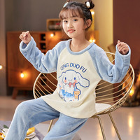 温小影 HELLO YING女童家居服法兰绒睡衣套装秋冬季加厚款儿童女孩可爱卡通图案 HW绒套8818#玉桂犬 12码-建议身高115-125cm