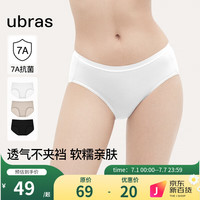 ubras24年【纯棉抗菌裆】亲肤透气女士内裤中腰三角裤(三条装) 黑色+瓷肌色+白色 M 黑色+瓷肌色+白色 3条