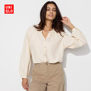 UNIQLO 优衣库 女装柔软法兰绒抽褶衬衫 UQ469442000