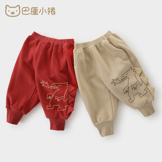 巴厘小猪男童长裤宝宝秋冬季加绒束脚裤新年裤儿童裤子保暖红色女童休闲裤