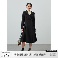 自巧小个子复古红色毛呢外套女冬季赫本风羊毛双面呢大衣 暗夜黑 XXS(148-151cm左右参考)