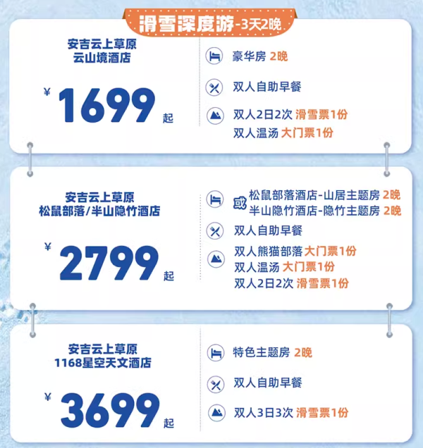 包邮区稀缺款户外雪场,加价不多放心冲!安吉云上草原4大官方酒店1-2晚套餐(含双早+滑雪/温汤体验等)