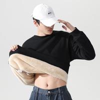 加绒男士卫衣冬季青少年加厚保暖男款圆领宽松运动长袖男装上衣服