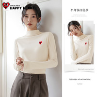 查尔斯桃心打底衫女秋冬季潮流双面绒保暖内搭上衣服女装休闲长袖t恤女 米色 小桃心_K L